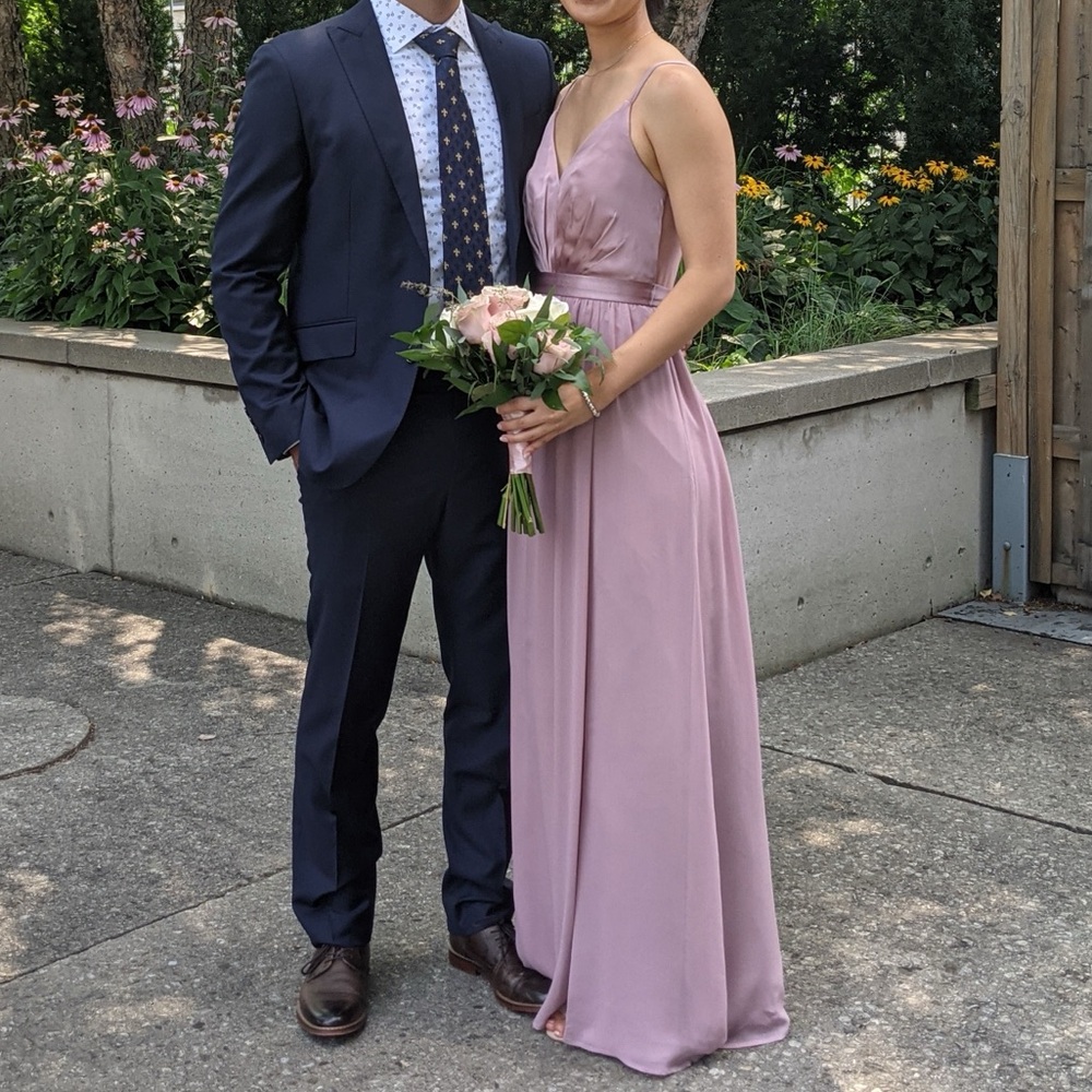 Vera Wang Bridesmaids Dress w/ slit, mesh back - quartz